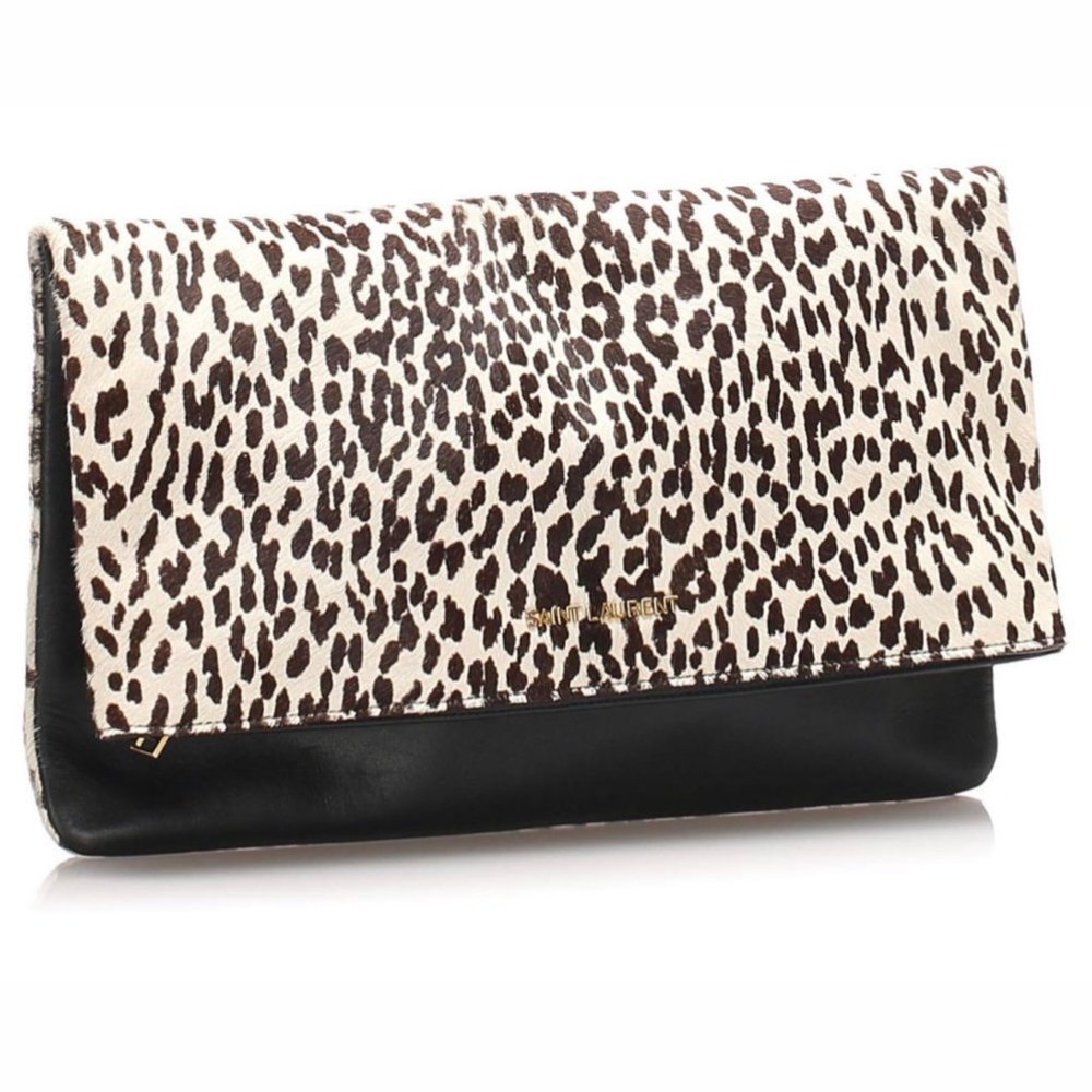 Pony Hair Fold Over Clutch by Saint Laurent
